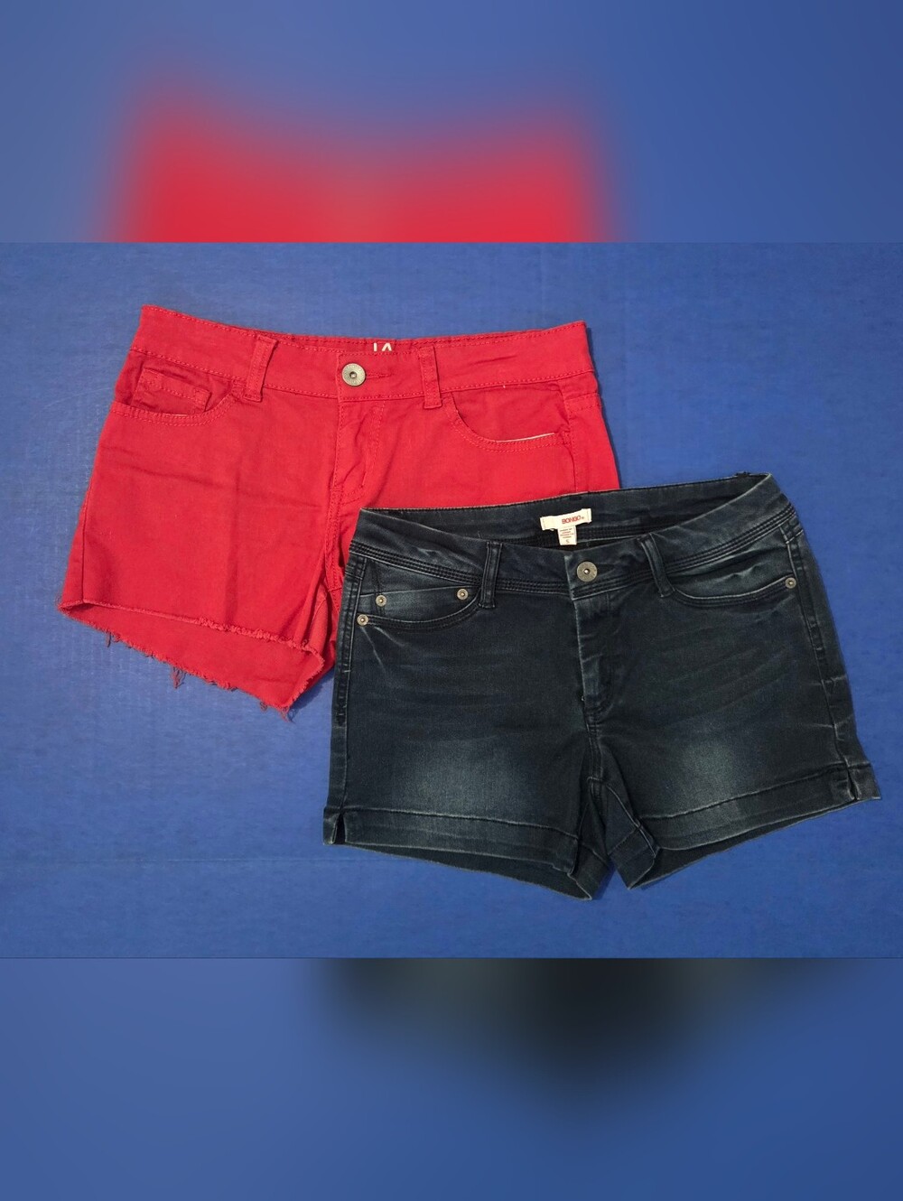 BONGO Blue Denim Shorts & Bright Red Cutoff Shorts